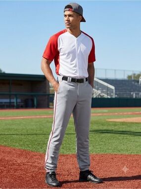 NWT Rawlings Light Gray Baseball Pants with Red Side Piping BP350P, Men’s Medium